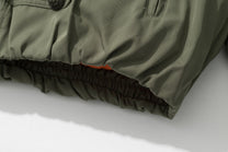 TAELE PLUS LEOPARD FAUX FUR COLLAR JACKET; Gray Green; garment construction detail