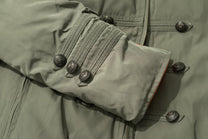 TAELE PLUS LEOPARD FAUX FUR COLLAR JACKET; Gray Green; garment construction detail