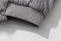 TAELE PLUS DOUBLE BREASTED FUR COLLAR JACKET; Heather Gray; garment construction detail