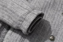 TAELE PLUS DOUBLE BREASTED FUR COLLAR JACKET; Heather Gray; garment construction detail