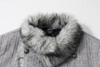 TAELE PLUS DOUBLE BREASTED FUR COLLAR JACKET; Heather Gray; garment construction detail