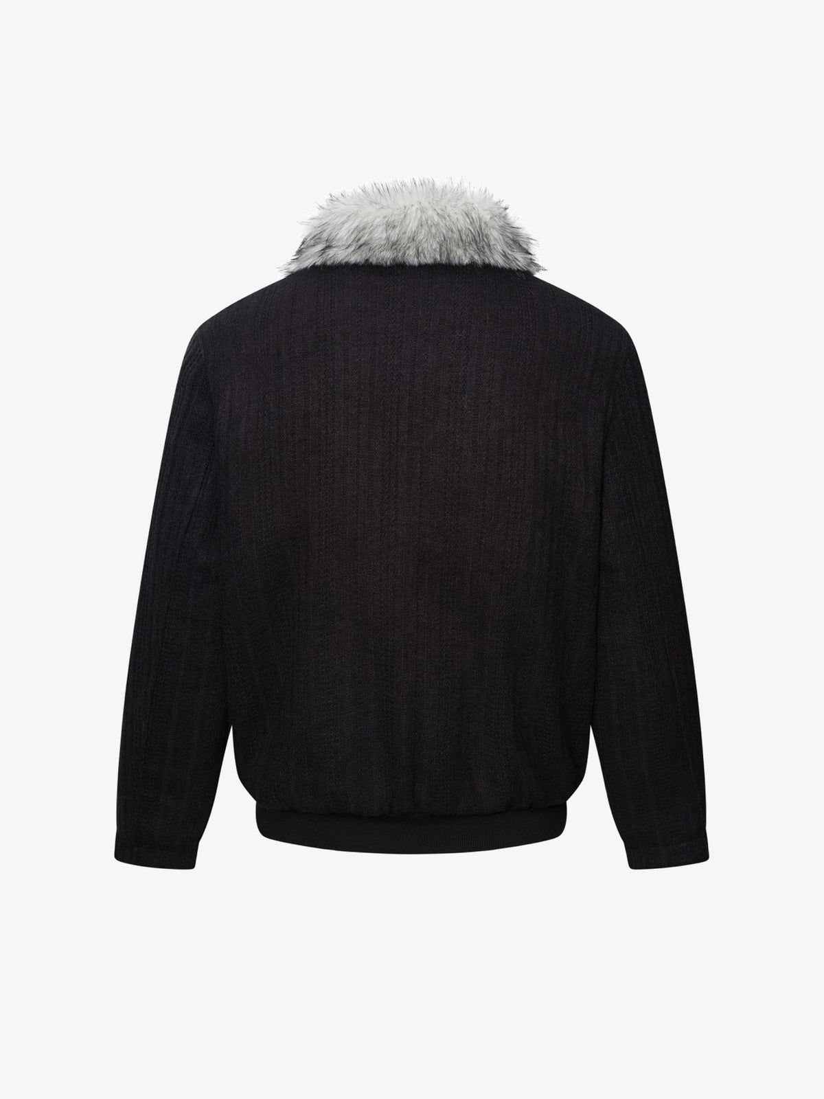 TAELE PLUS DOUBLE BREASTED FUR COLLAR JACKET; Black; back view