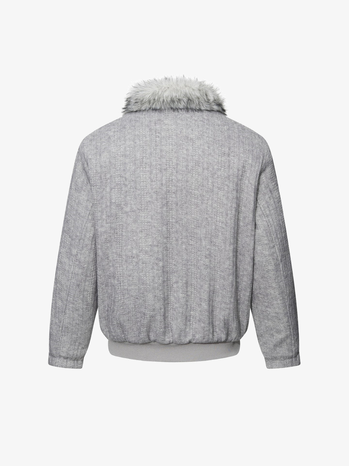 TAELE PLUS DOUBLE BREASTED FUR COLLAR JACKET; Heather Gray; back view
