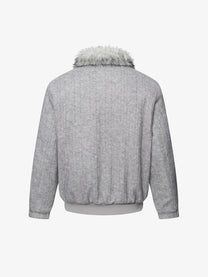TAELE PLUS DOUBLE BREASTED FUR COLLAR JACKET; Heather Gray; back view