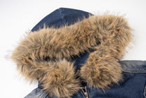 ZHANLAI FUR HOOD COLORBLOCK JACKET; Blue; garment construction detail