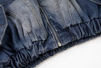 ZHANLAI FUR HOOD COLORBLOCK JACKET; Blue; garment construction detail