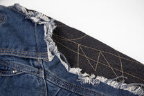 ZHANLAI FUR HOOD COLORBLOCK JACKET; Blue; design detail