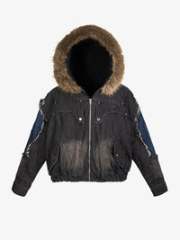 ZHANLAI | FUR HOOD COLORBLOCK JACKET