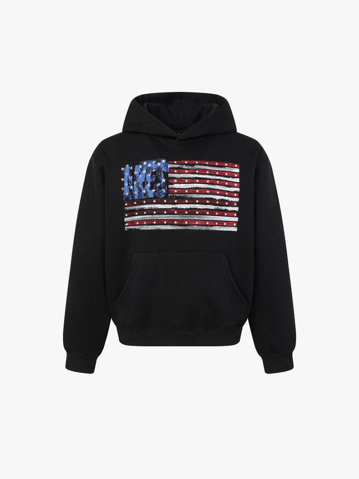ARES WINGS DISTRESSED FLAG GRAPHIC HOODIE; Black; front view