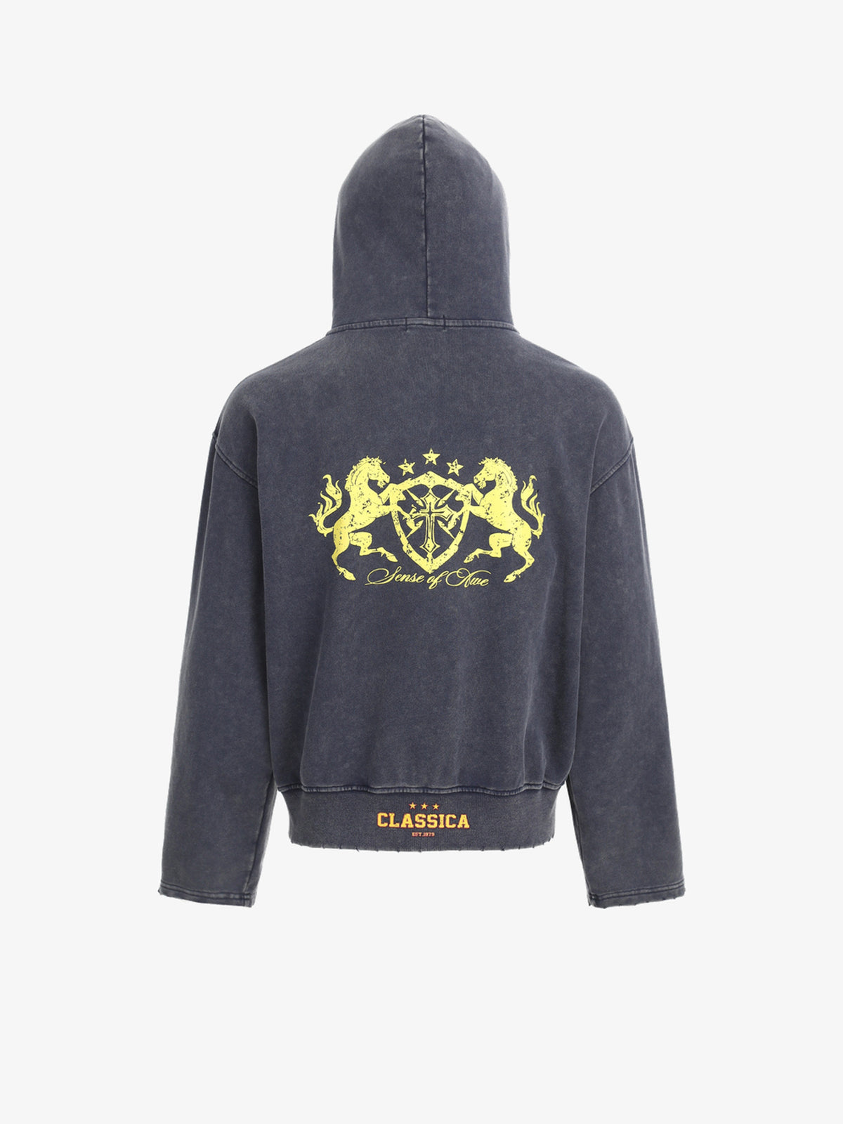 CHAN YOOU CREST GRAPHIC ZIP HOODIE; Royal Blue; back view