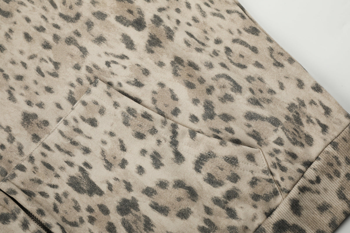 DC LEOPARD PRINT ZIP UP HOODIE; Leopard; fabric detail