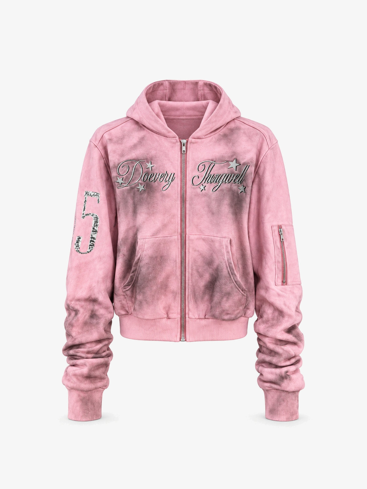DETW WASHED PINK ZIP UP HOODIE; Pink; front view
