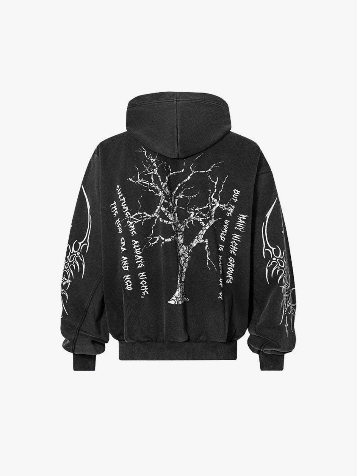 GUO WEAR 07 TREE ZIP UP HOODIE; Black; back view