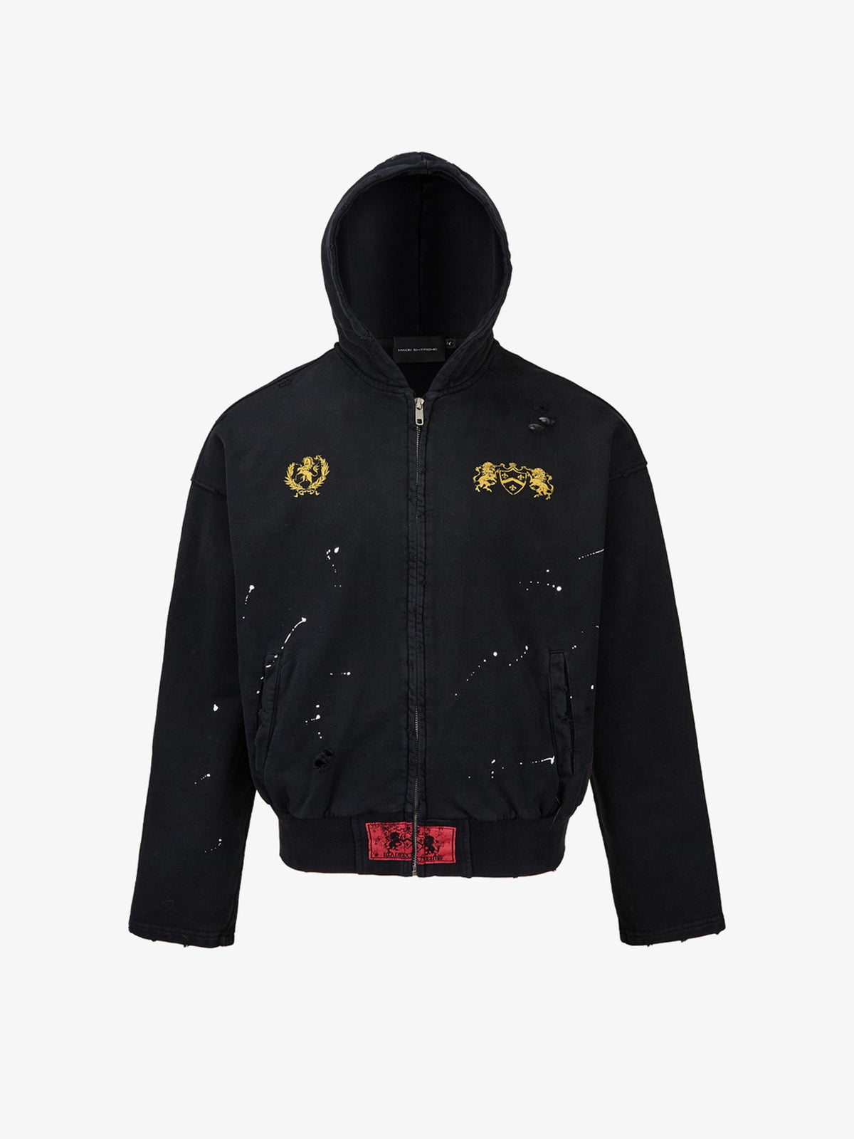 MADE EXTREME HERALDIC LION BACK GRAPHIC HOODIE; Black; front view