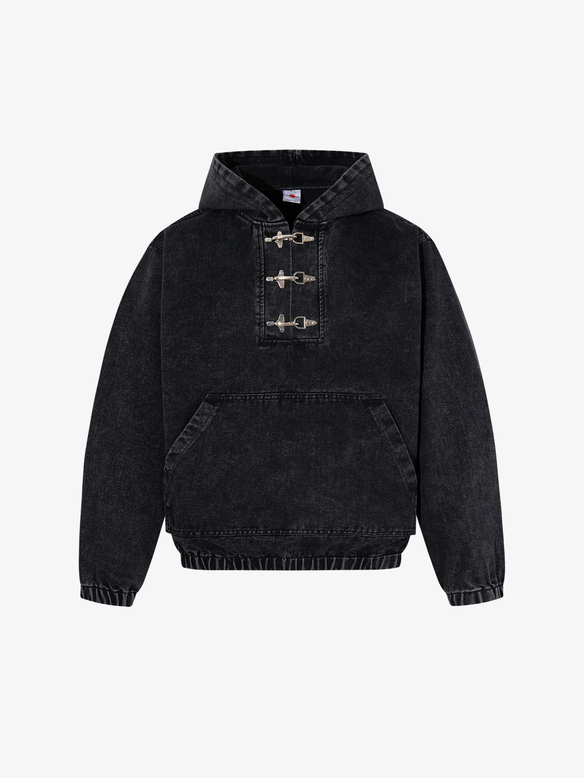 MCCNN TOGGLE FRONT WASHED HOODIE; Washed Black; front view