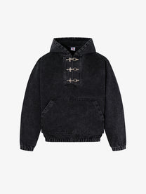 MCCNN TOGGLE FRONT WASHED HOODIE; Washed Black; front view