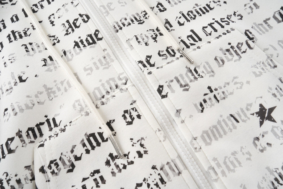 MERSHIER ALL OVER TEXT PRINT HOODIE; White; design detail