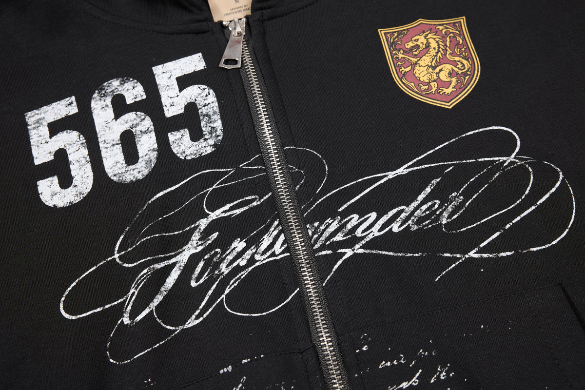 OREETA 565 CREST ZIP UP HOODIE; Black; design detail