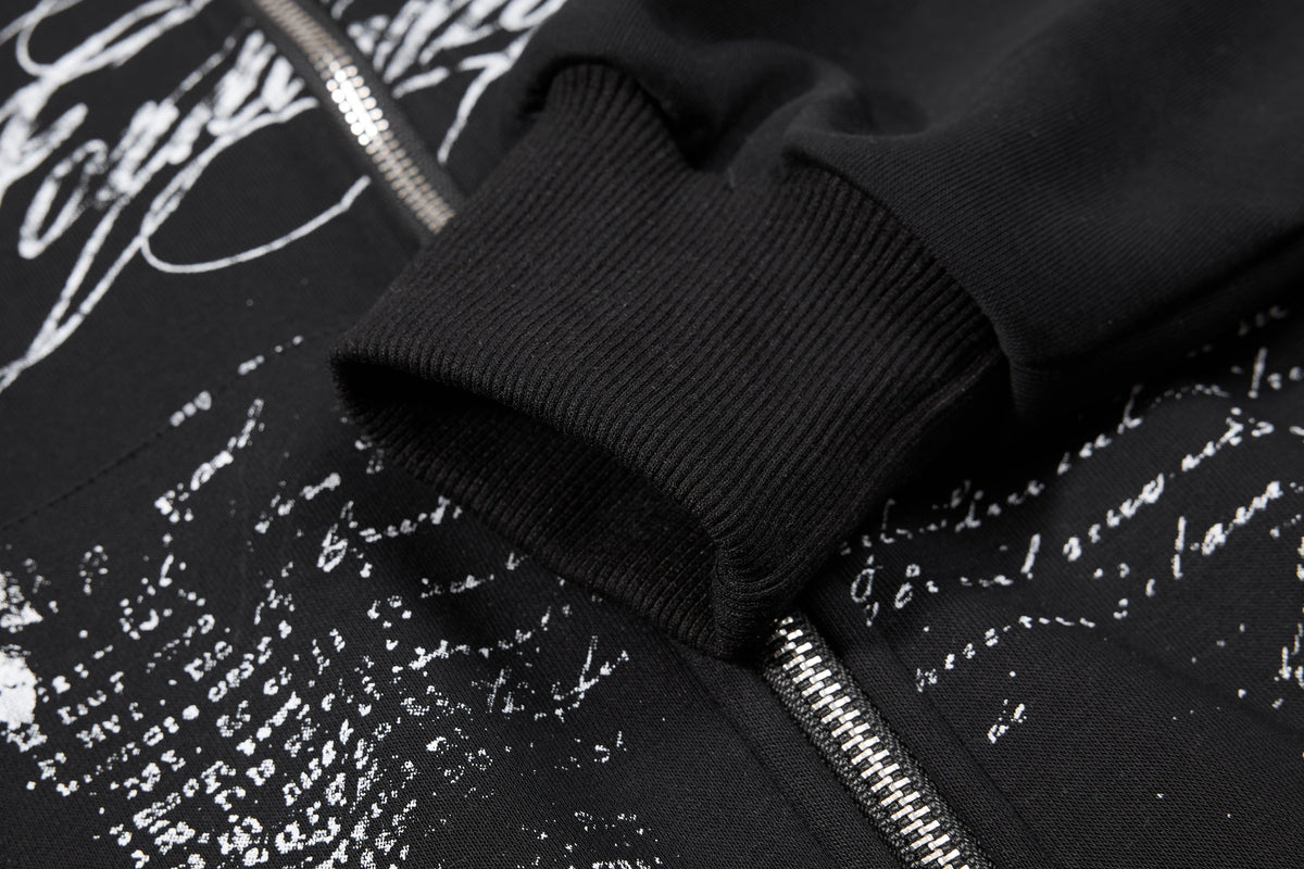 OREETA 565 CREST ZIP UP HOODIE; Black; garment construction detail