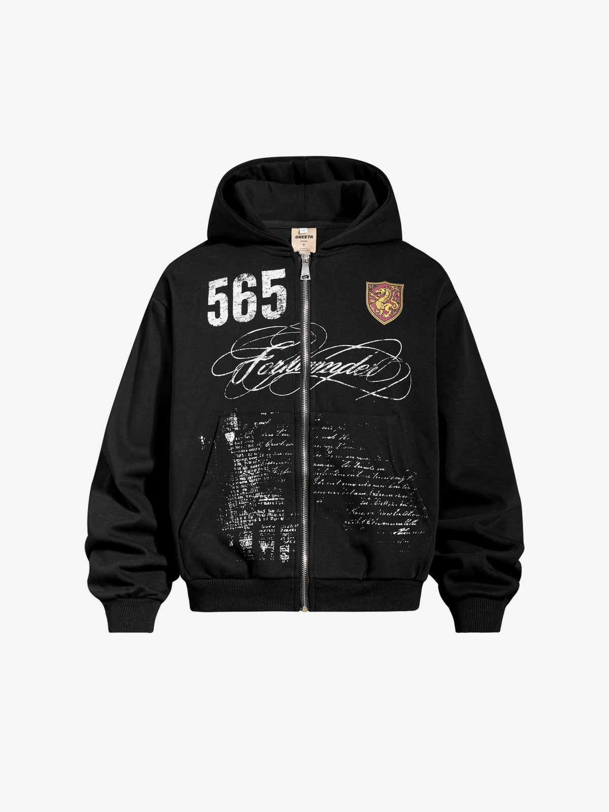 OREETA 565 CREST ZIP UP HOODIE; Black; front view