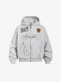 OREETA 565 CREST ZIP UP HOODIE; Heather Gray; front view