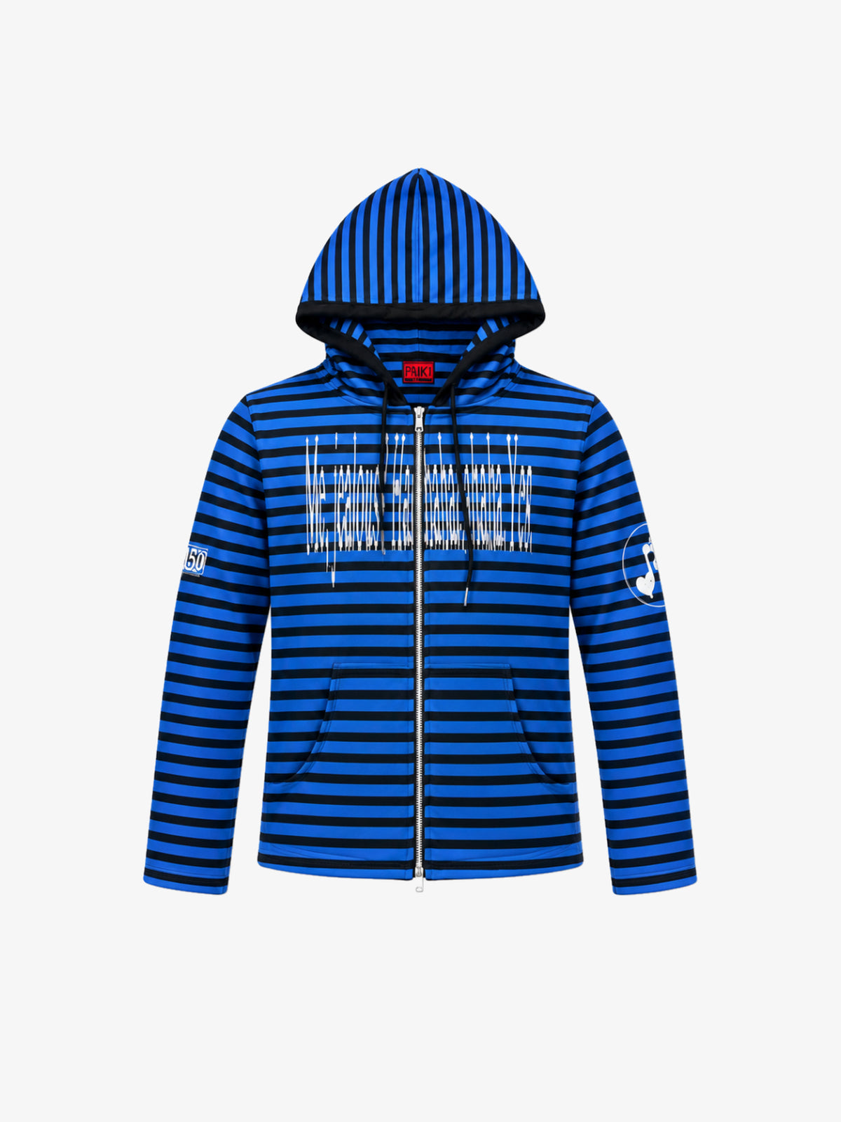 PAIKI CONTRAST STRIPE ZIP UP HOODIE; Blue; front view
