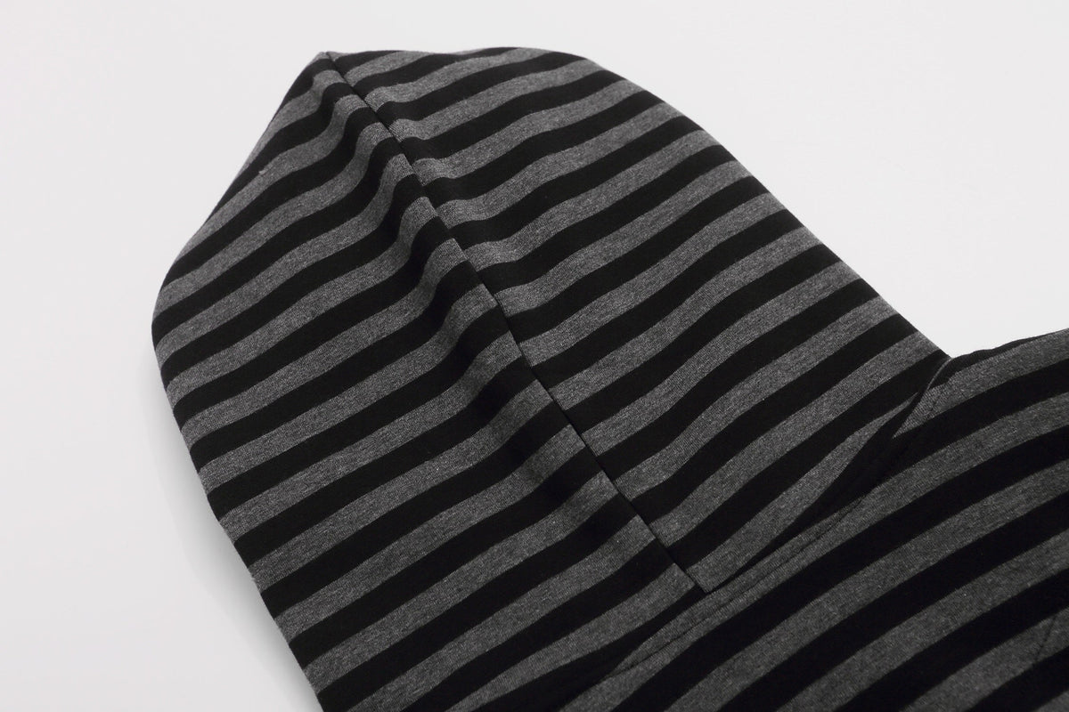 REHTRELT STRIPED CREST ZIP UP HOODIE; Black Stripe; garment construction detail