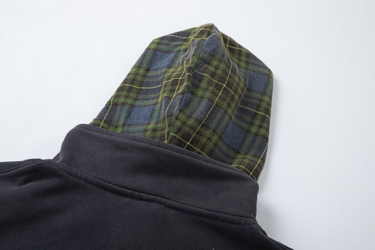 TRYTHM CLUB CHECKED HOOD ZIP UP HOODIE; Royal Blue; garment construction detail