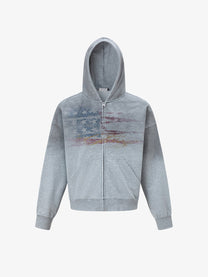 TRYTHM CLUB FADED HORIZON ZIP HOODIE; Heather Gray; front view
