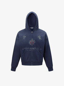 TRYTHM CLUB FLORAL EMBLEM ZIP HOODIE; Royal Blue; front view
