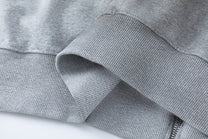 TRYTHM CLUB PHOTO COLLAGE ZIP UP HOODIE; Heather Gray; garment construction detail