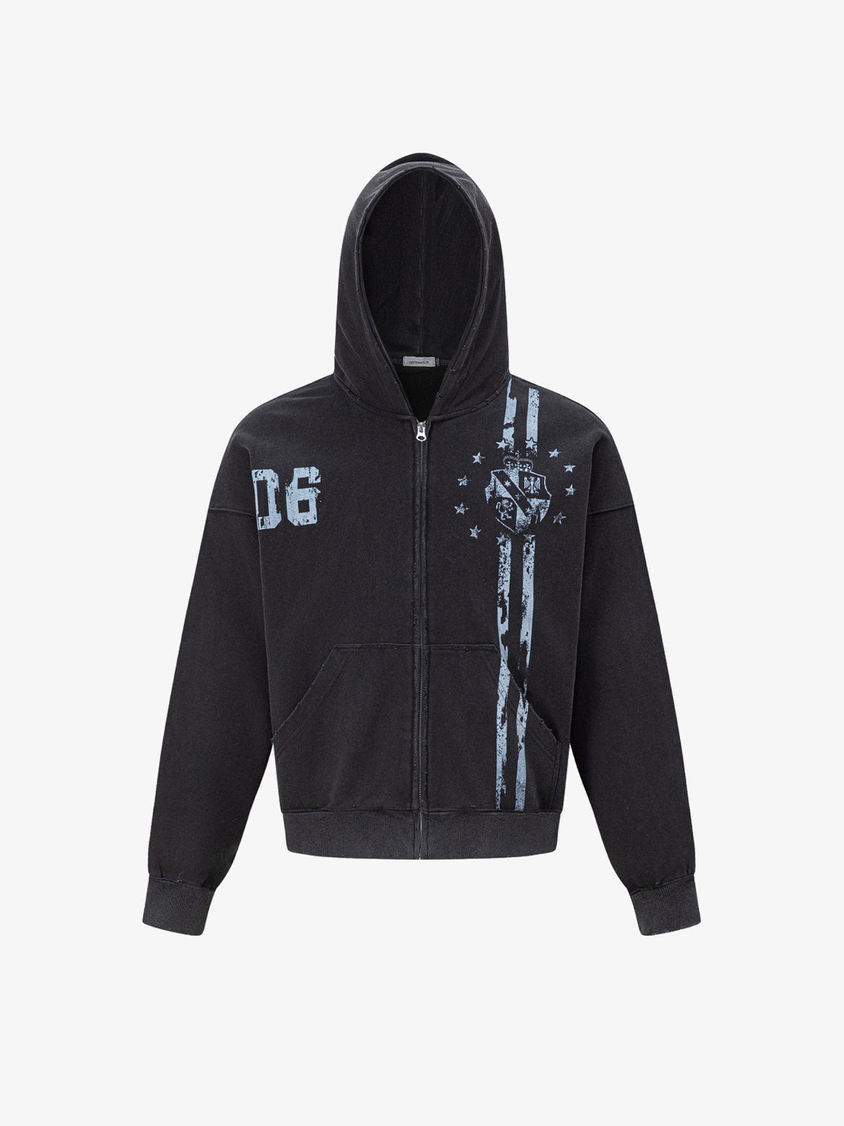 TRYTHM CLUB 06 SHIELD ZIP UP HOODIE; Black; front view