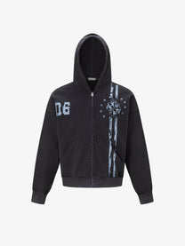 TRYTHM CLUB 06 SHIELD ZIP UP HOODIE; Black; front view
