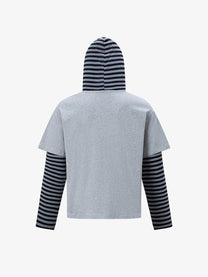 TRYTHM CLUB STRIPED FLAG LAYERED HOODIE; Gray; back view