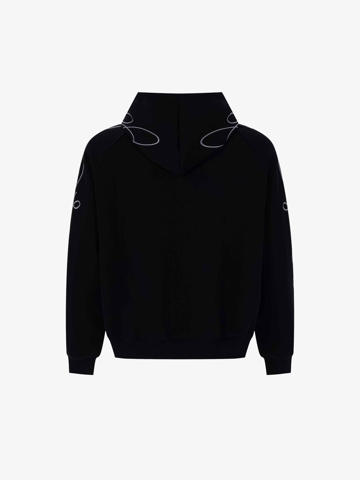 UNUSUAL ORIGINAL ORNAMENTAL EMBROIDERY ZIP UP HOODIE; Black; back view
