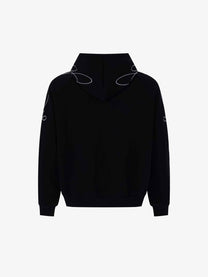 UNUSUAL ORIGINAL ORNAMENTAL EMBROIDERY ZIP UP HOODIE; Black; back view
