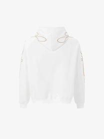 UNUSUAL ORIGINAL ORNAMENTAL EMBROIDERY ZIP UP HOODIE; White; back view