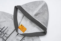 WOODLISE WASHED TONAL PRINT ZIP HOODIE; Heather Gray; garment construction detail