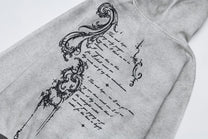 WOODLISE WASHED TONAL PRINT ZIP HOODIE; Heather Gray; design detail