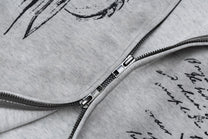 WOODLISE WASHED TONAL PRINT ZIP HOODIE; Heather Gray; garment construction detail