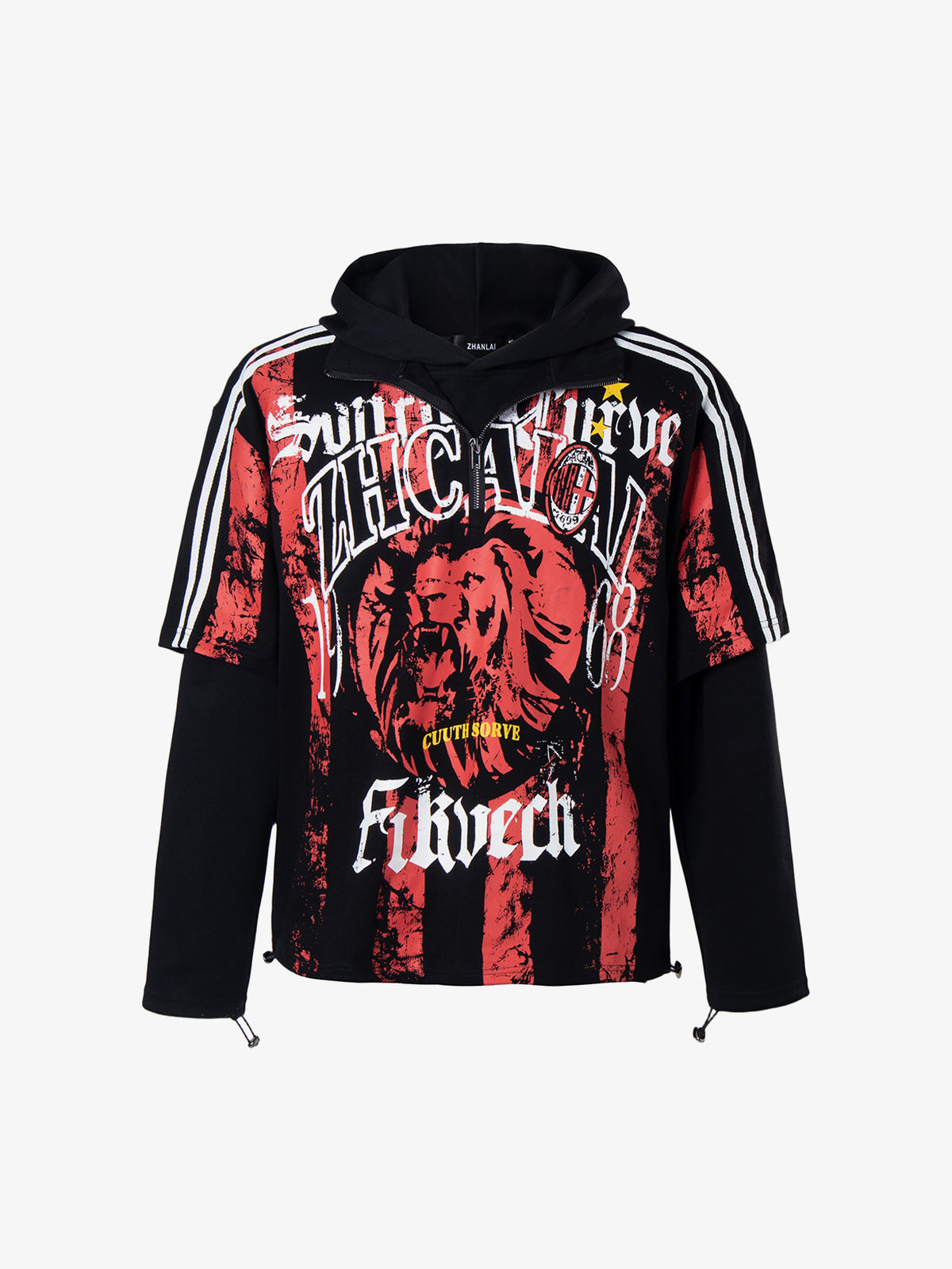 ZHANLAI LION DRAGON GRAPHIC HOODIE; Black; front view