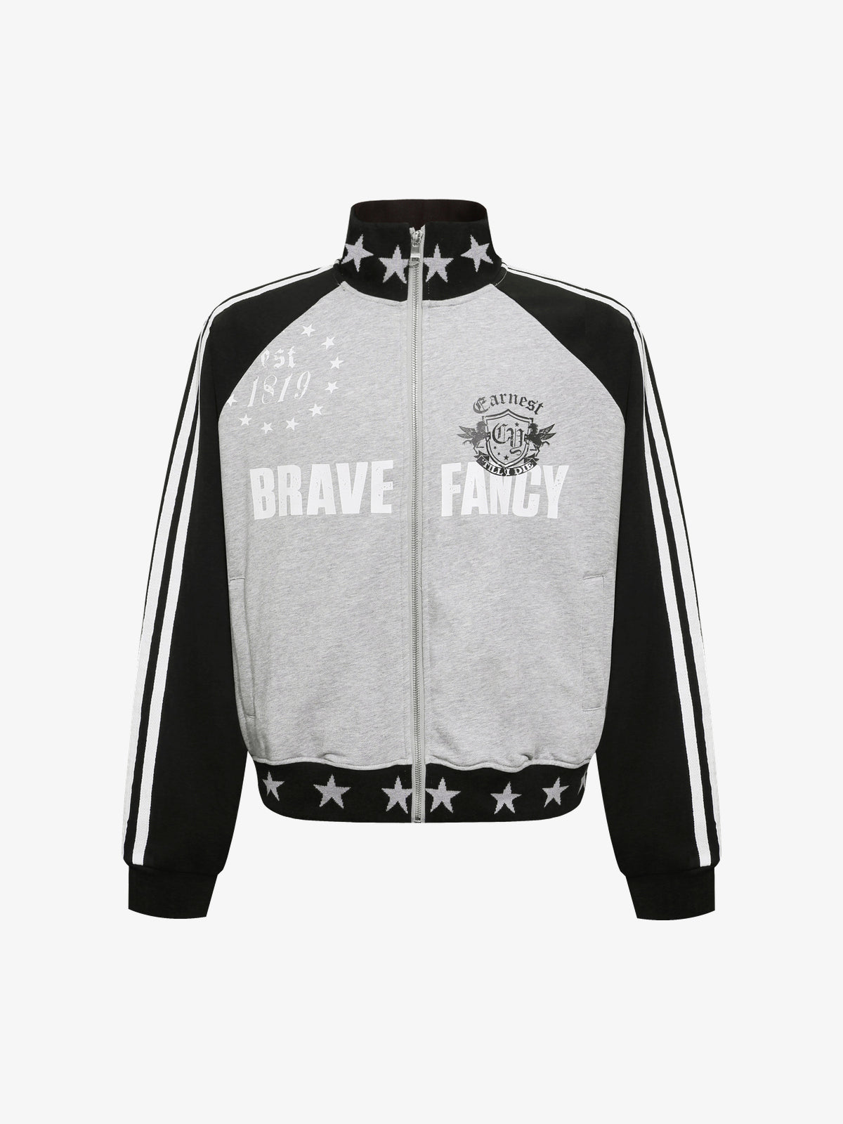 CHAN YOOU STAR TRIM CONTRAST BOMBER JACKET; Heather Gray; front view