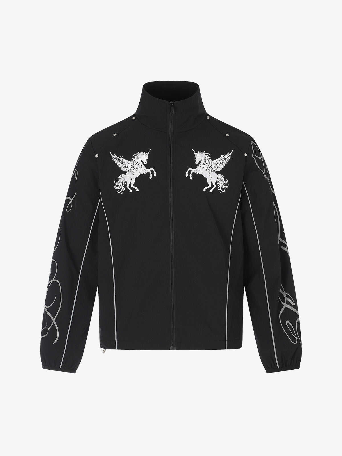 DC PEGASUS EMBROIDERED ZIP JACKET; Black; front view