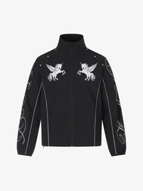 DC PEGASUS EMBROIDERED ZIP JACKET; Black; front view