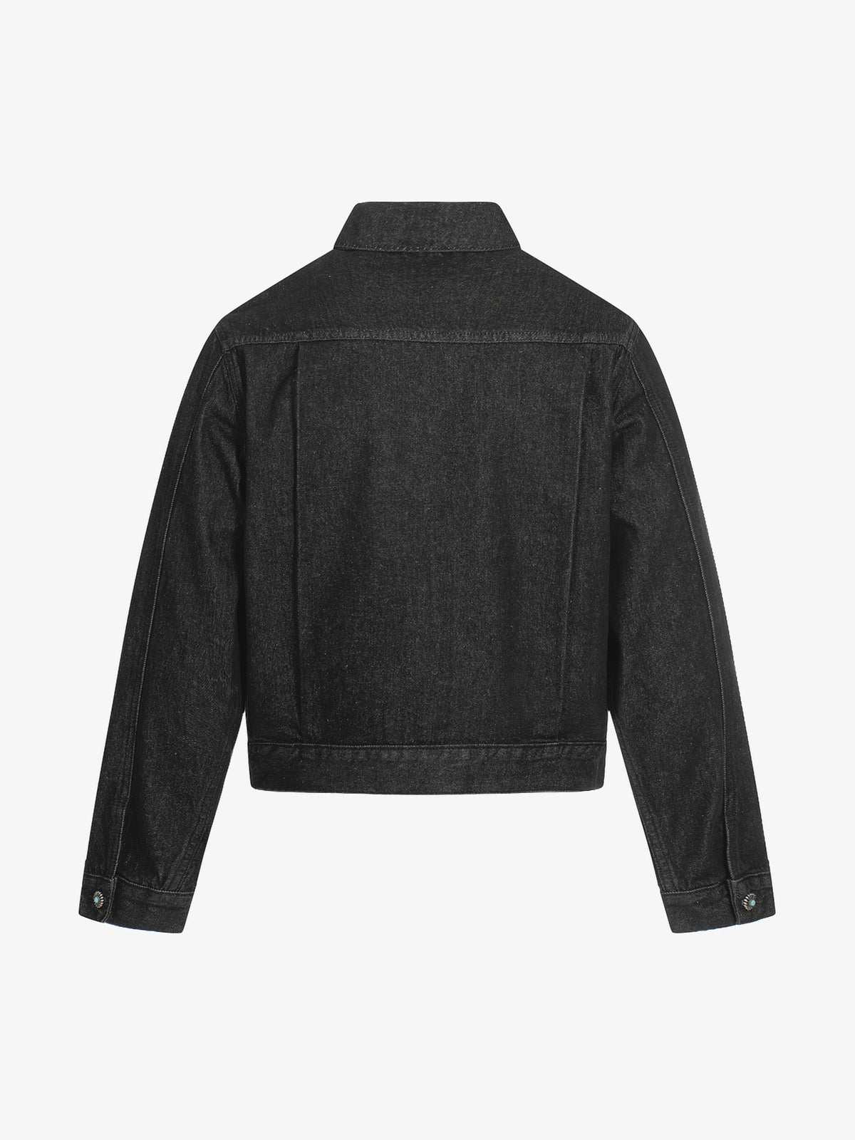 DC PLEATED BUCKLE FRONT TRUCKER JACKET; Black; back view