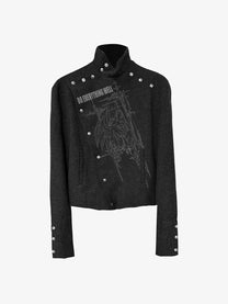 DETW ASYMMETRIC BUTTON ROCK JACKET; Black; front view