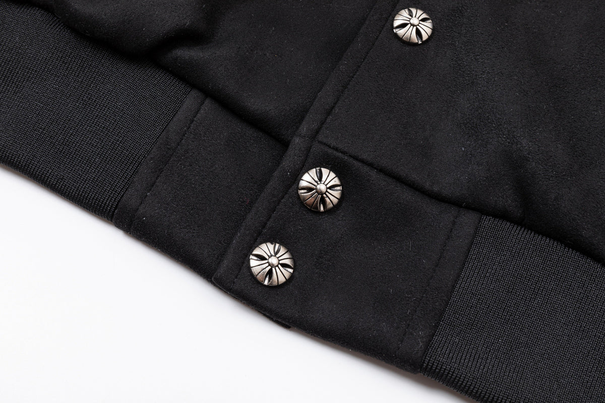 EASY BUILDING RAGLAN SCRIPT BOMBER JACKET; Black; garment construction detail