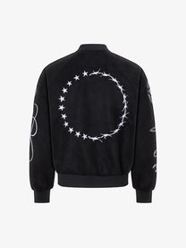 EASY BUILDING RAGLAN SCRIPT BOMBER JACKET; Black; back view