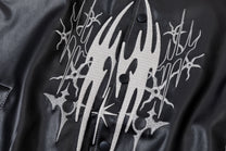 EASY BUILDING FLAME EMBROIDERED BOMBER JACKET; Black; design detail