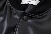 EASY BUILDING FLAME EMBROIDERED BOMBER JACKET; Black; garment construction detail